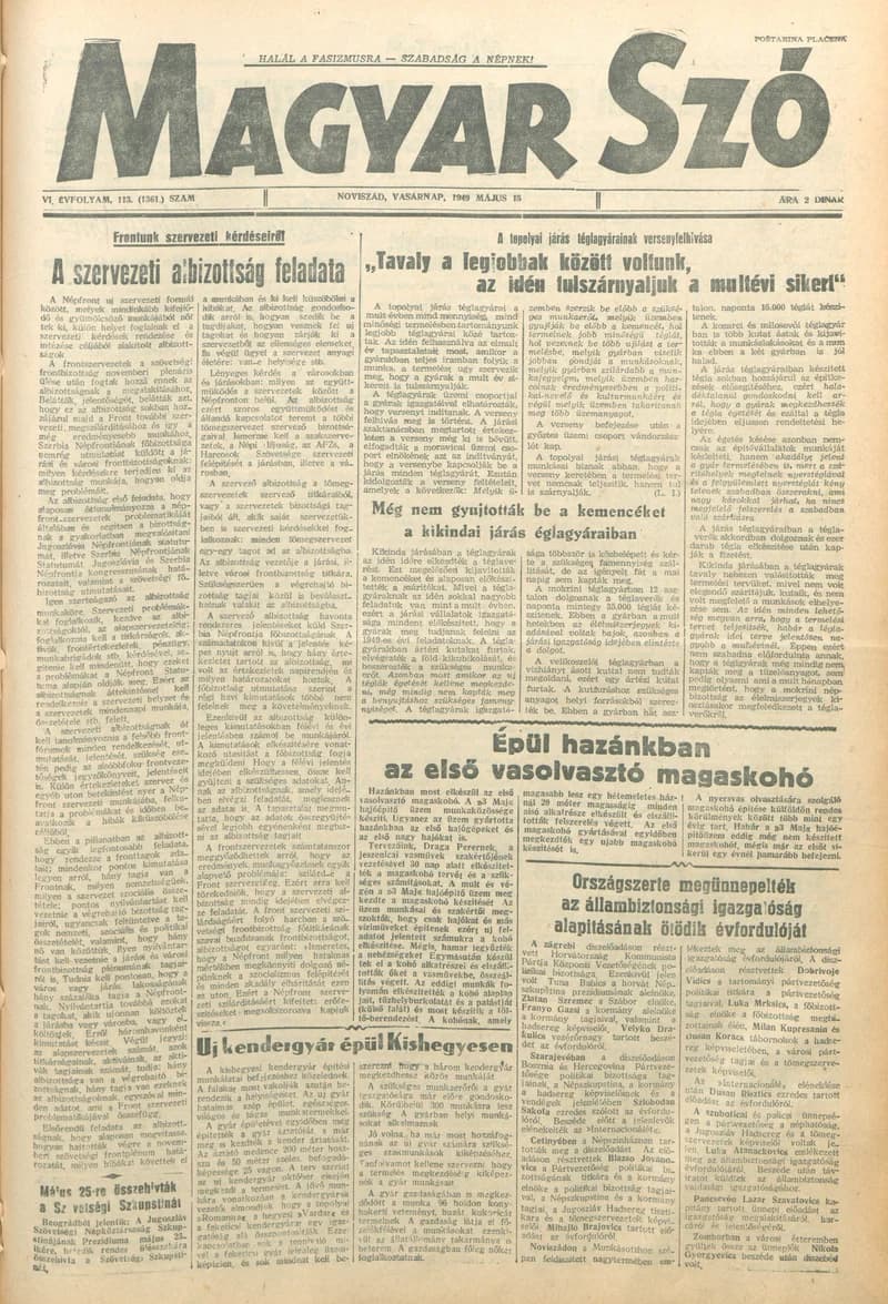 Magyar Szó, 6. évf. 1949. május 15. 113. sz. 1–4. oldal
