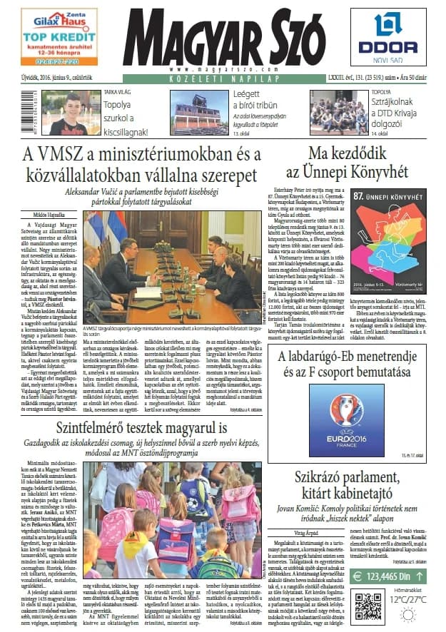Magyar Szó, 73. évf. 2016. június 9. 131. sz. 1–20. oldal