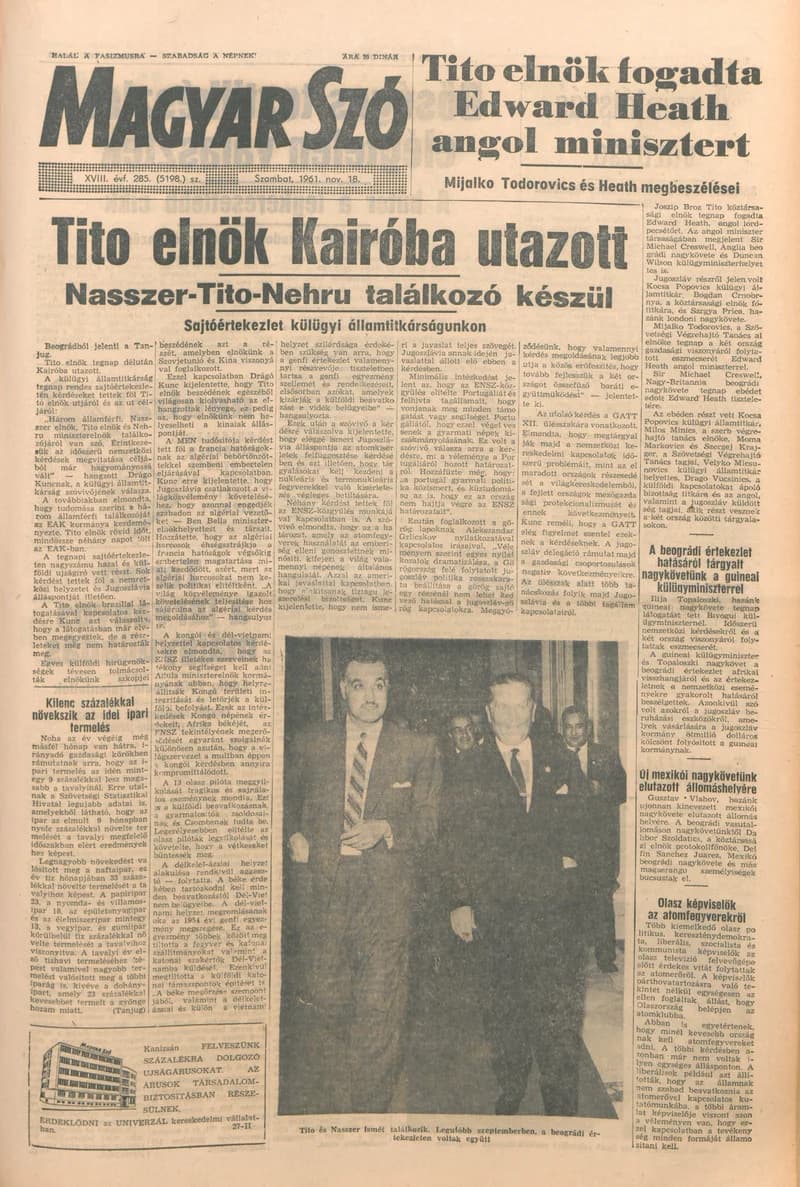 Magyar Szó, 18. évf. 1961. november 18. 285. sz. 1–12. oldal
