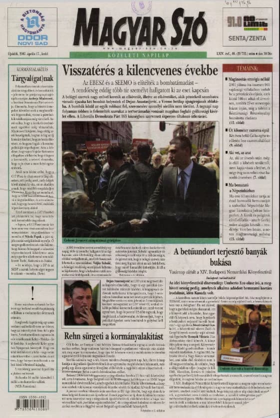 Magyar Szó, 64. évf. 2007. április 17. 88. sz. 1–20. oldal