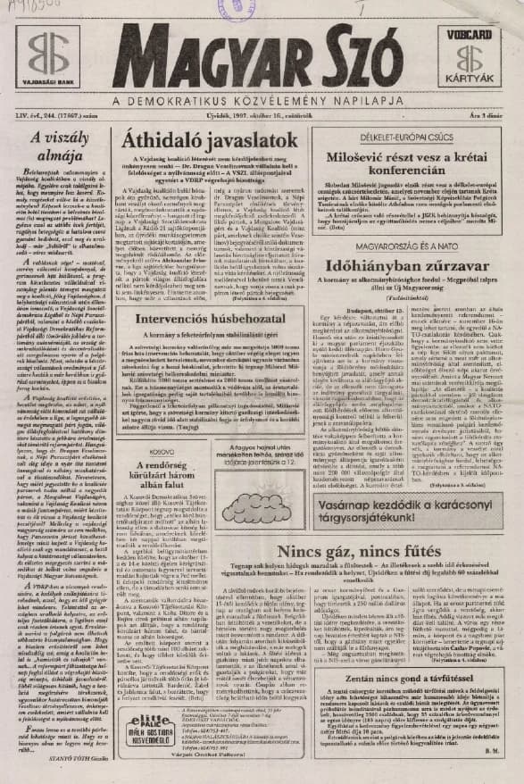 Magyar Szó, 54. évf. 1997. október 16. 244. sz. 1–16. oldal