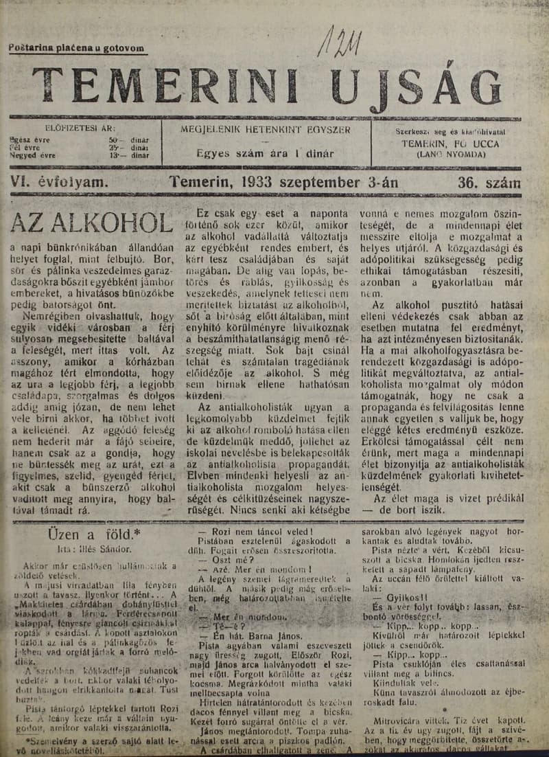 Temerini Újság 1928-1944, 6. évf. 1933. szeptember 3. 36. sz.