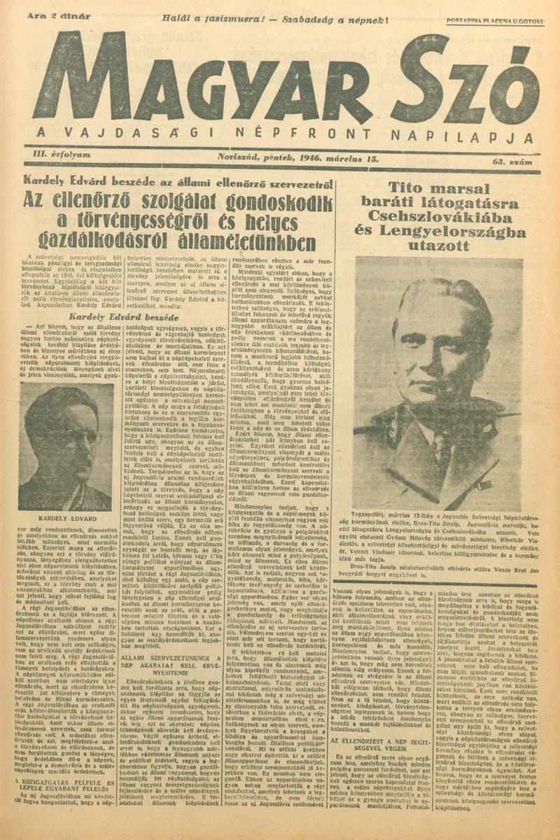 Magyar Szó, 3. évf. 1946. március 15. 63. sz. 1–6. oldal