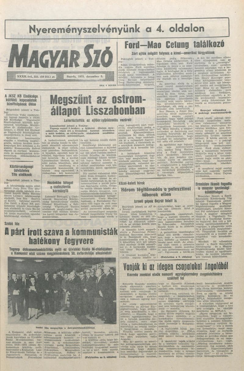 Magyar Szó, 32. évf. 1975. december 3. 331. sz.