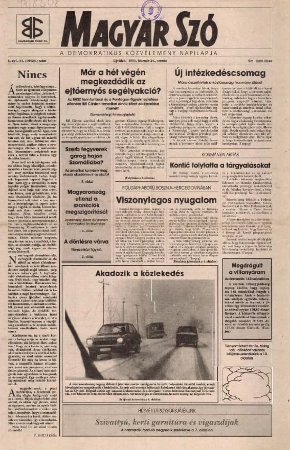 Magyar Szó, 50. évf. 1993. február 24. 53. sz. 1–12. oldal