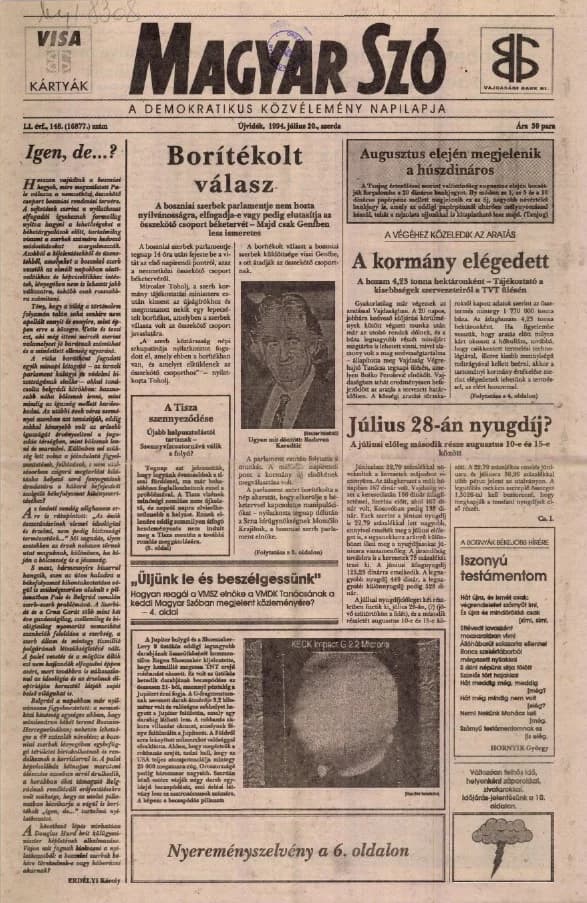 Magyar Szó, 51. évf. 1994. július 20. 148. sz. 1–16. oldal