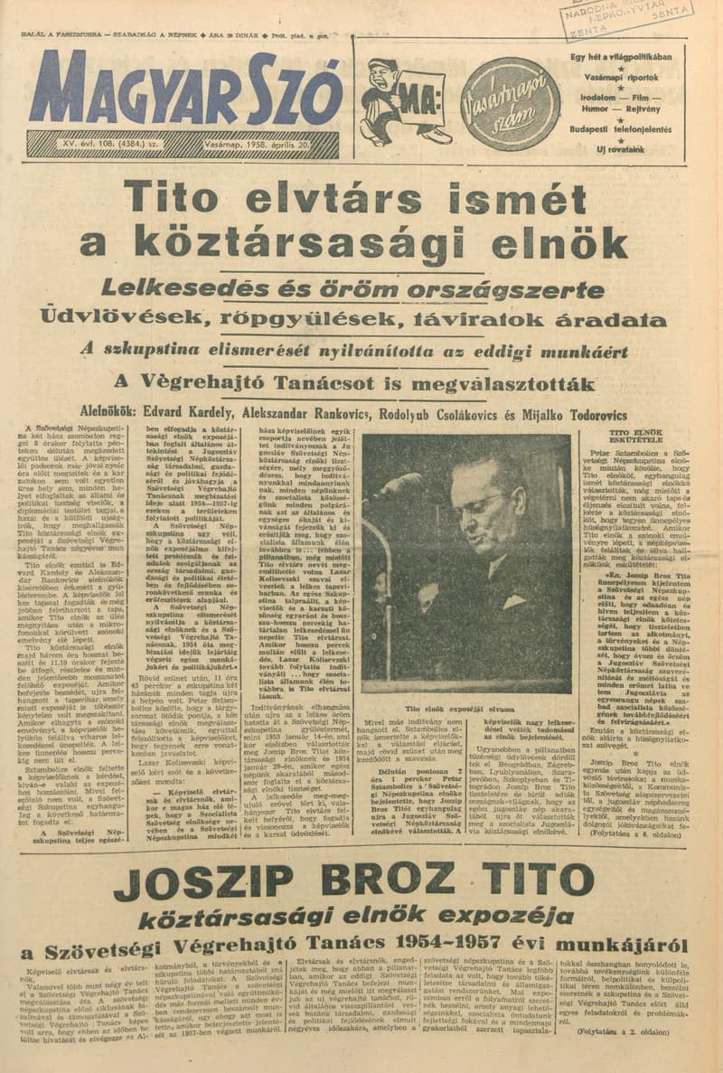 Magyar Szó, 15. évf. 1958. április 20. 108. sz. 1–18. oldal