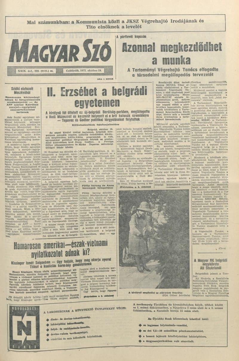Magyar Szó, 29. évf. 1972. október 19. 289. sz. 1–16. oldal