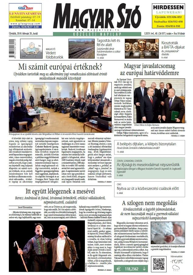 Magyar Szó, 75. évf. 2018. február 20. 40. sz. 1–20. oldal