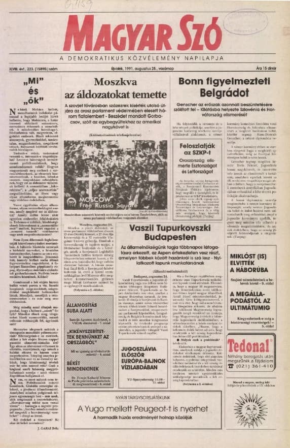 Magyar Szó, 48. évf. 1991. augusztus 25. 233. sz. 1–28. oldal