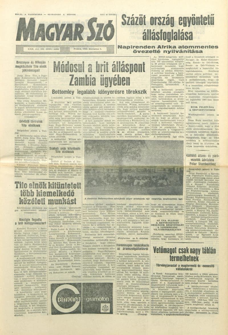 Magyar Szó, 22. évf. 1965. december 3. 331. sz.