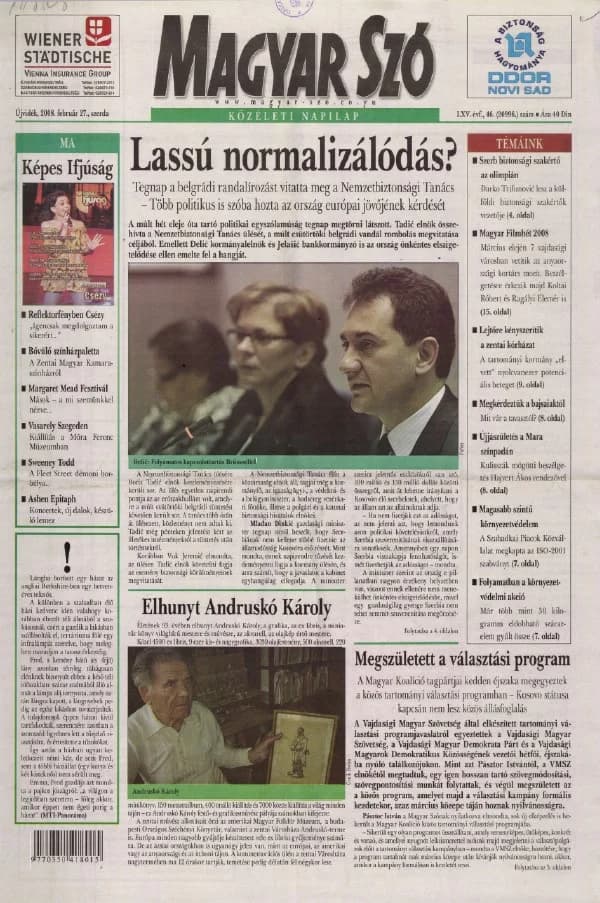 Magyar Szó, 65. évf. 2008. február 27. 46. sz. 1–20. oldal