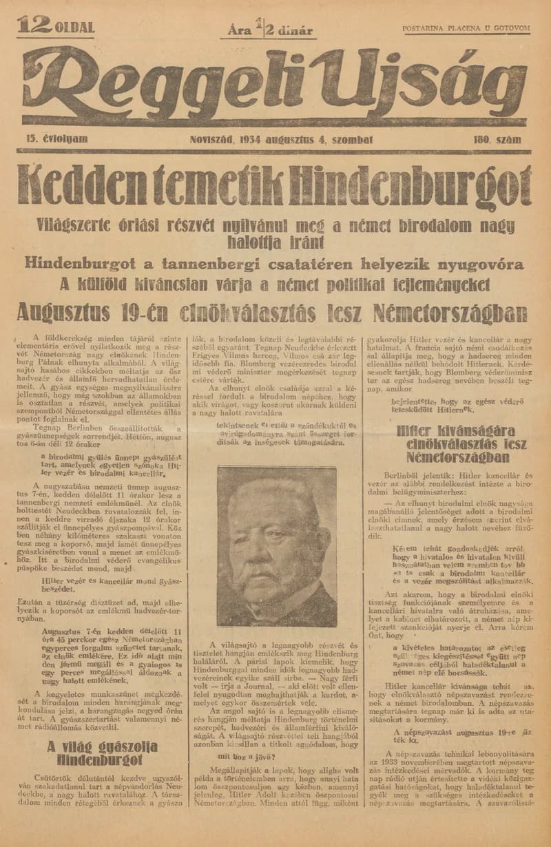 Reggeli Újság, 15. évf. 1934. augusztus 4. 180. sz.