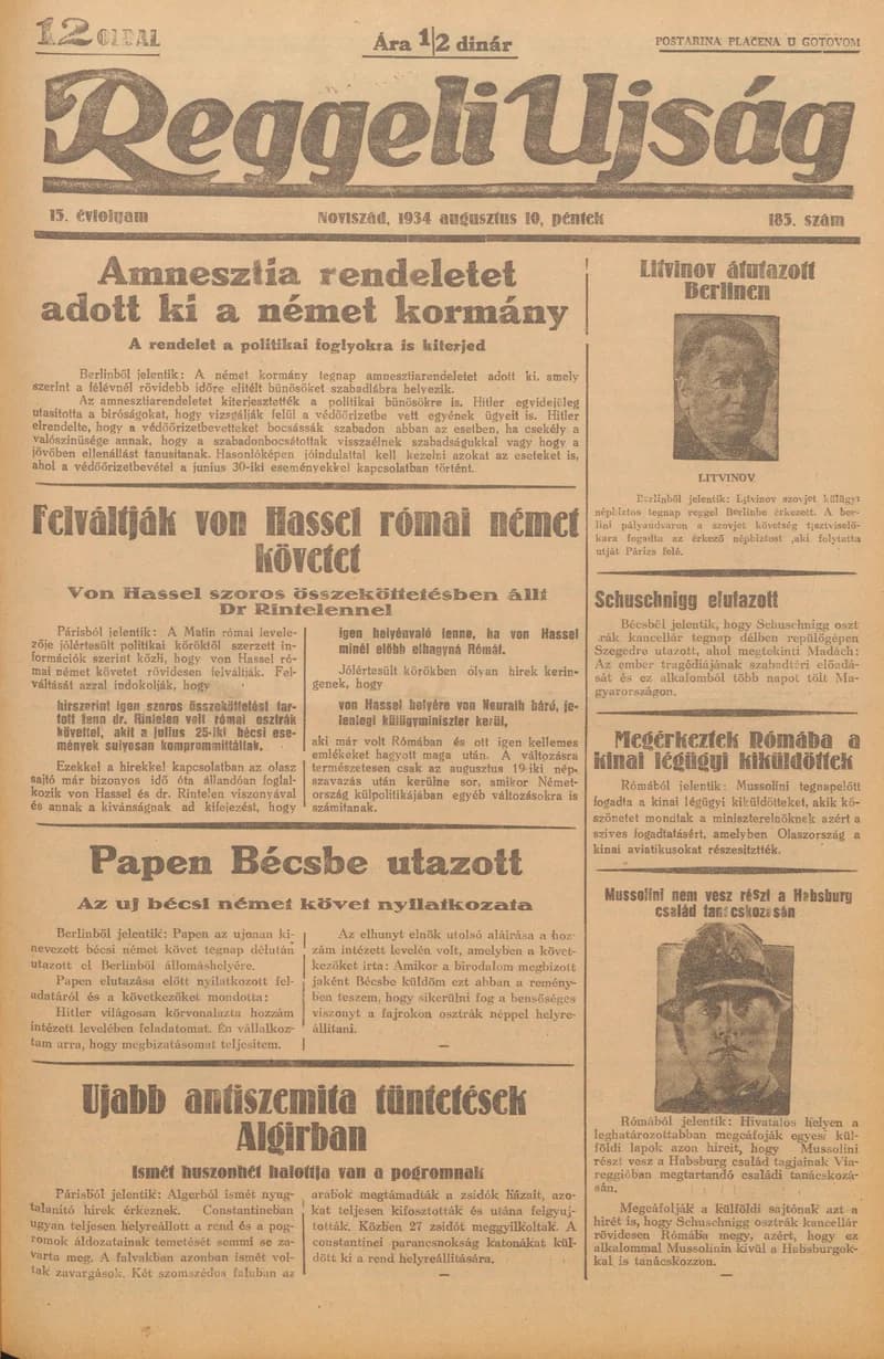 Reggeli Újság, 15. évf. 1934. augusztus 10. 185. sz.