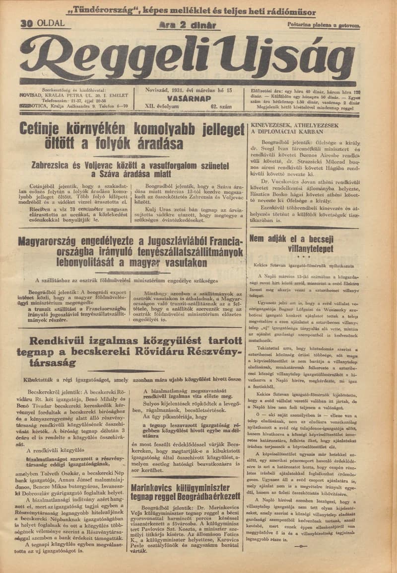 Reggeli Újság, 12. évf. 1931. március 15. 62. sz.