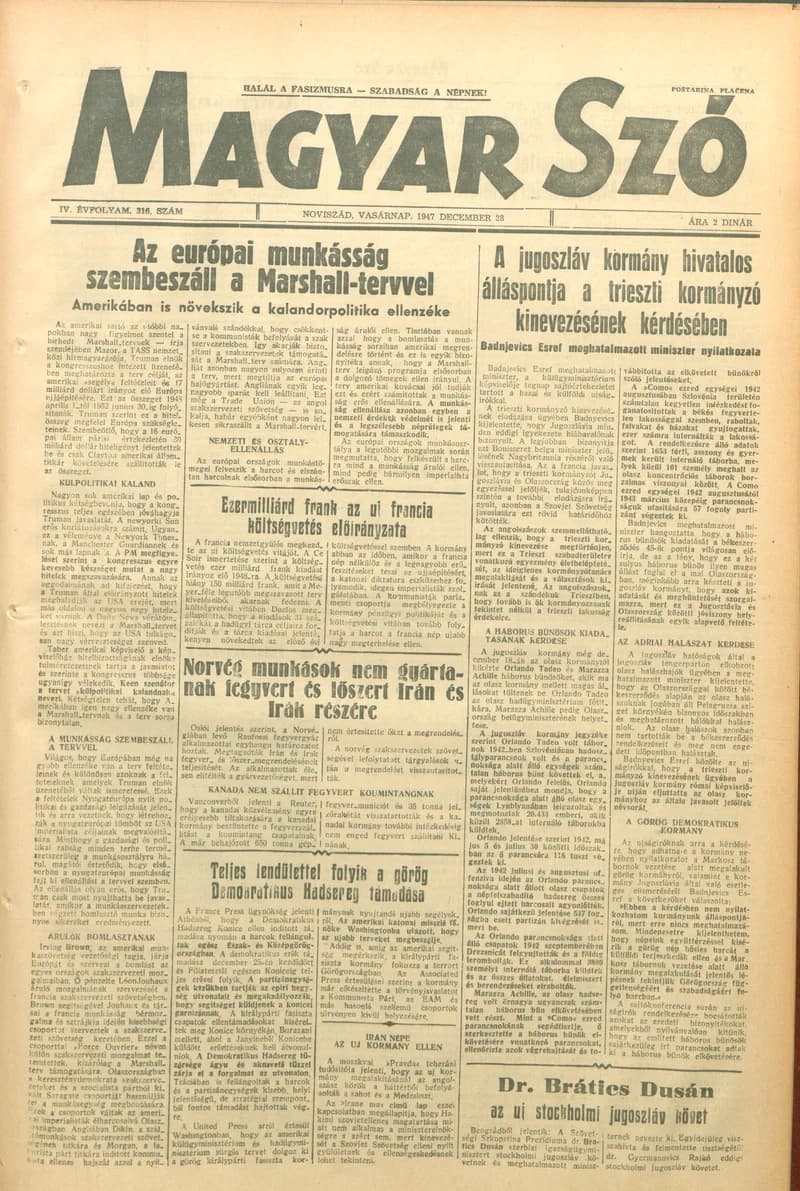 Magyar Szó, 4. évf. 1947. december 28. 316. sz. 1–8. oldal
