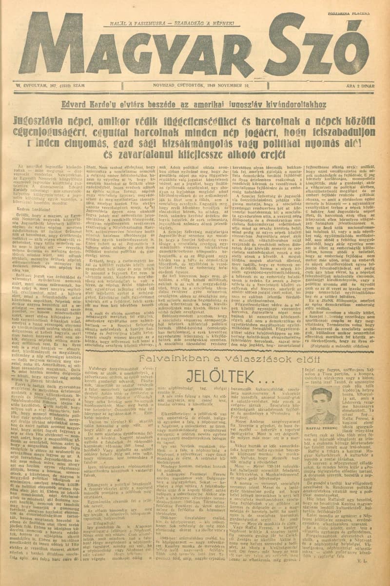 Magyar Szó, 6. évf. 1949. november 10. 267. sz. 1–4. oldal