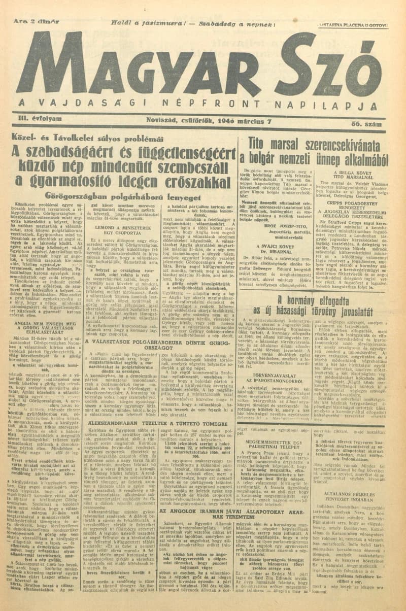 Magyar Szó, 3. évf. 1946. március 7. 56. sz. 1–6. oldal