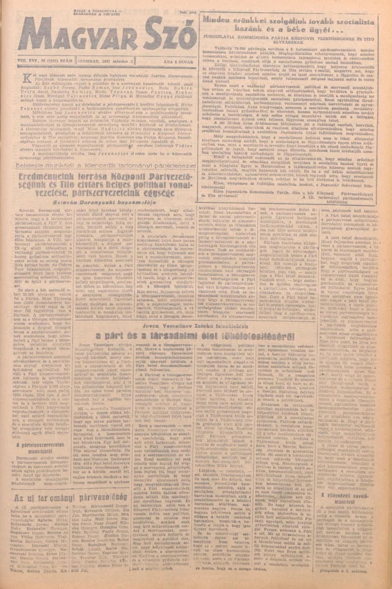 Magyar Szó, 8. évf. 1951. március 3. 52. sz. 1–2. oldal