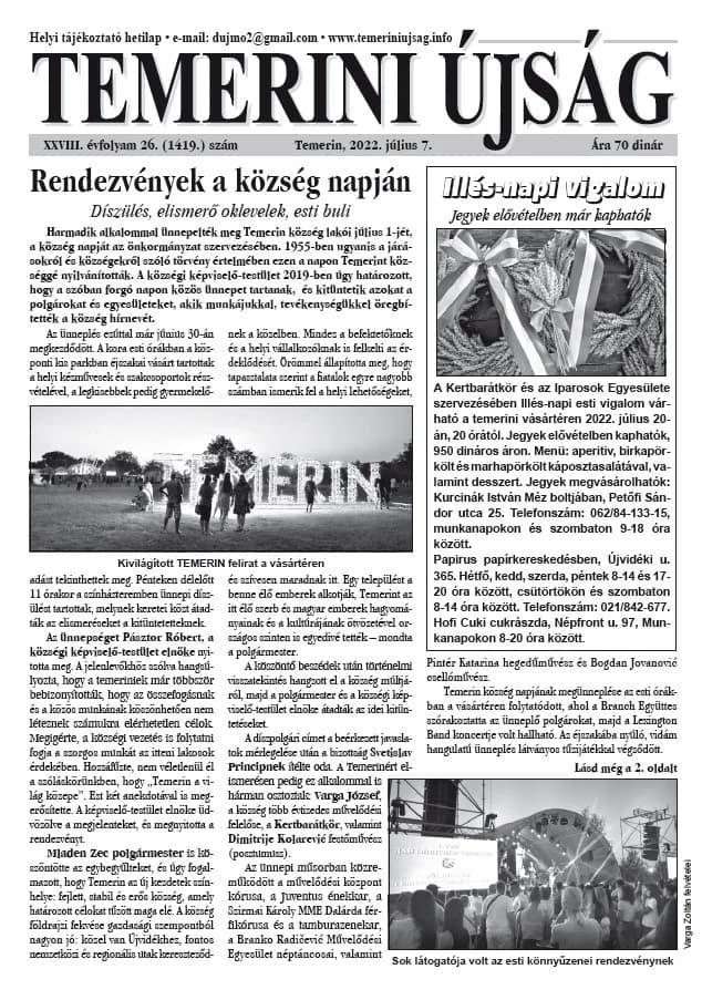 Temerini Újság, 28. évf. 2022. július 7. 26. sz.