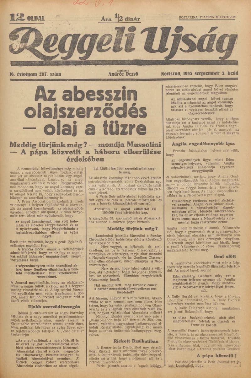 Reggeli Újság, 16. évf. 1935. szeptember 3. 207. sz.