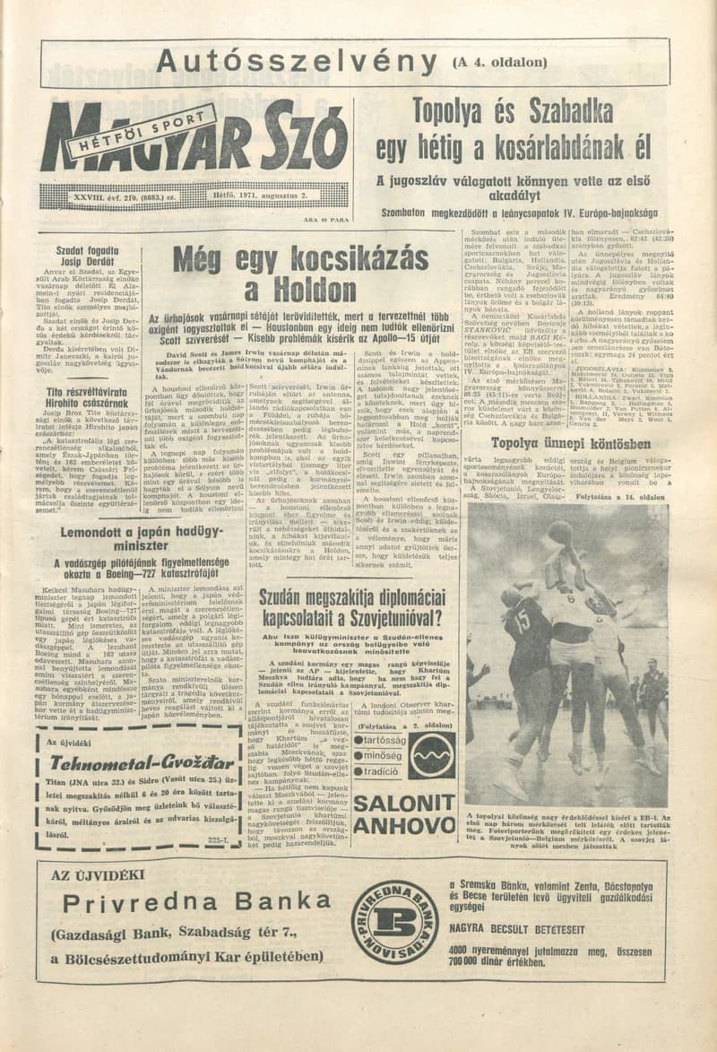 Magyar Szó, 28. évf. 1971. augusztus 2. 210. sz. 1–14. oldal