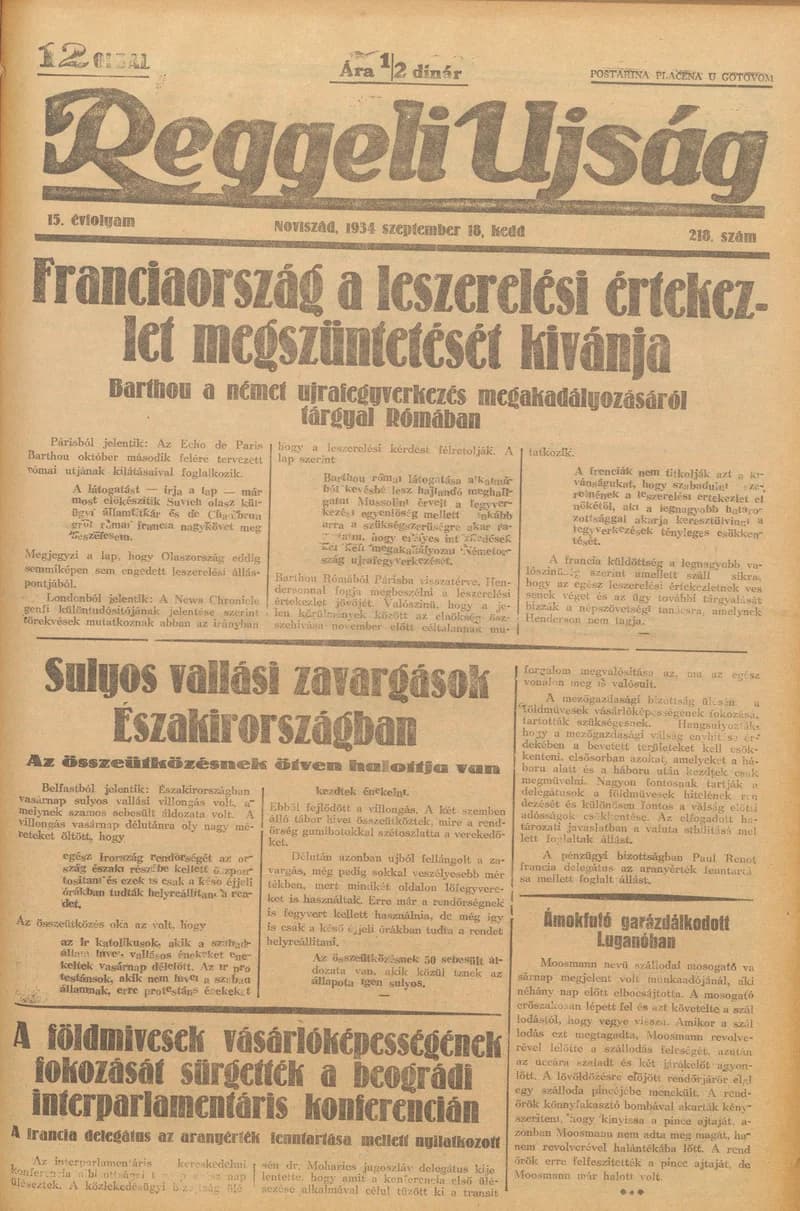 Reggeli Újság, 15. évf. 1934. szeptember 18. 218. sz.