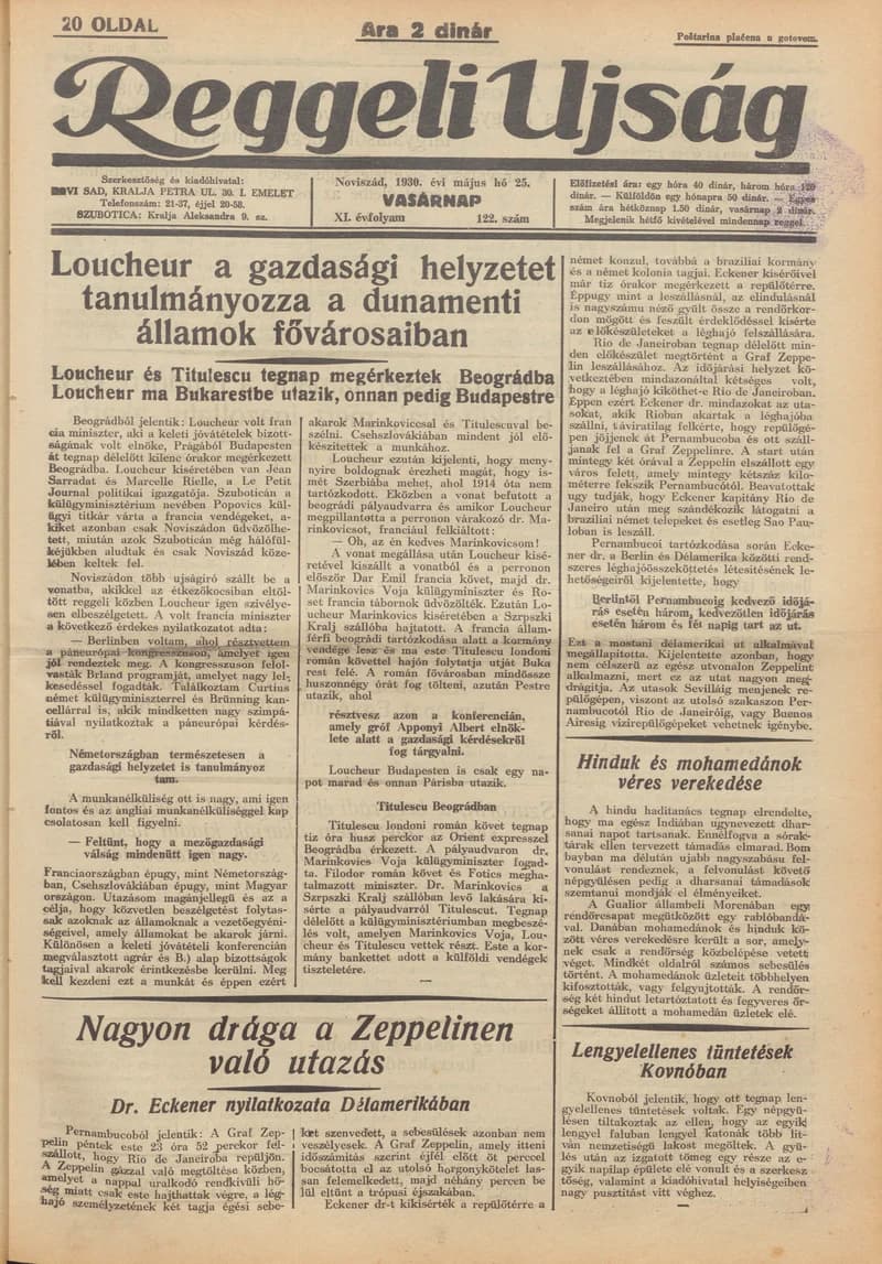 Reggeli Újság, 11. évf. 1930. május 25. 122. sz.