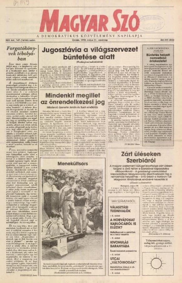 Magyar Szó, 49. évf. 1992. május 31. 147. sz. 1–28. oldal