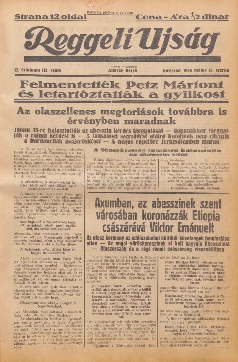 Reggeli Újság, 17. évf. 1936. május 13. 112. sz.