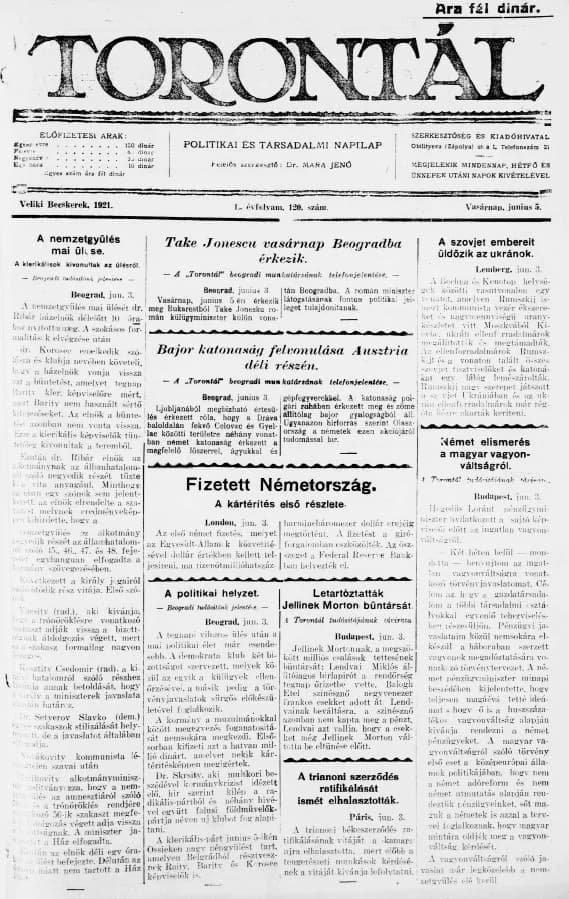Torontál, 50. évf. 1921. június 5. 120. sz.
