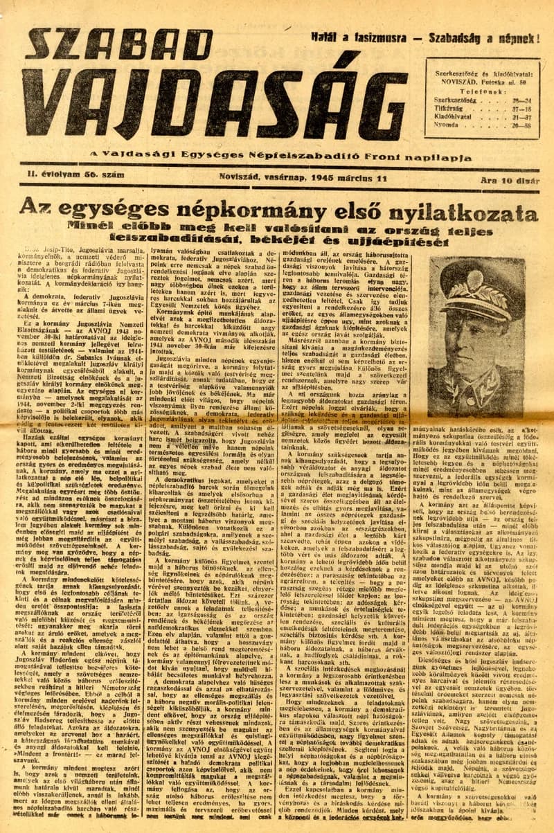 Szabad Vajdaság, 2. évf. 1945. március 11. 56. sz.