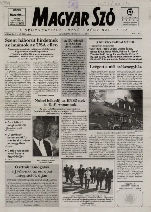 Magyar Szó, 58. évf. 2001. október 13. 236. sz. 1–16. oldal