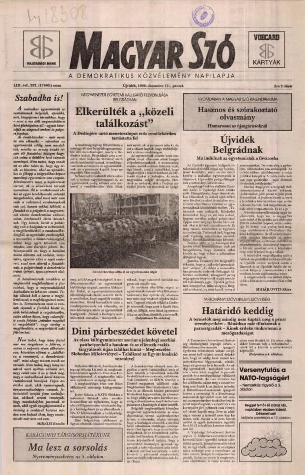 Magyar Szó, 53. évf. 1996. december 13. 292. sz. 1–16. oldal