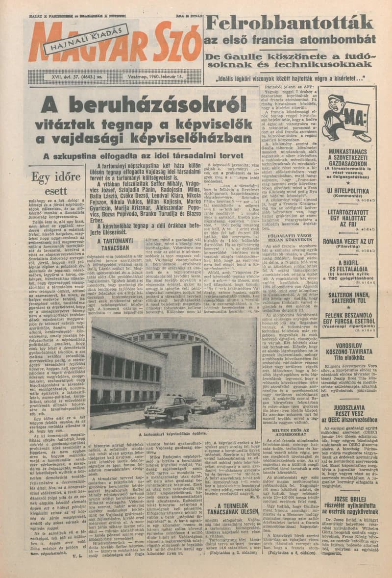 Magyar Szó, 17. évf. 1960. február 14. 37. sz. 1–18. oldal