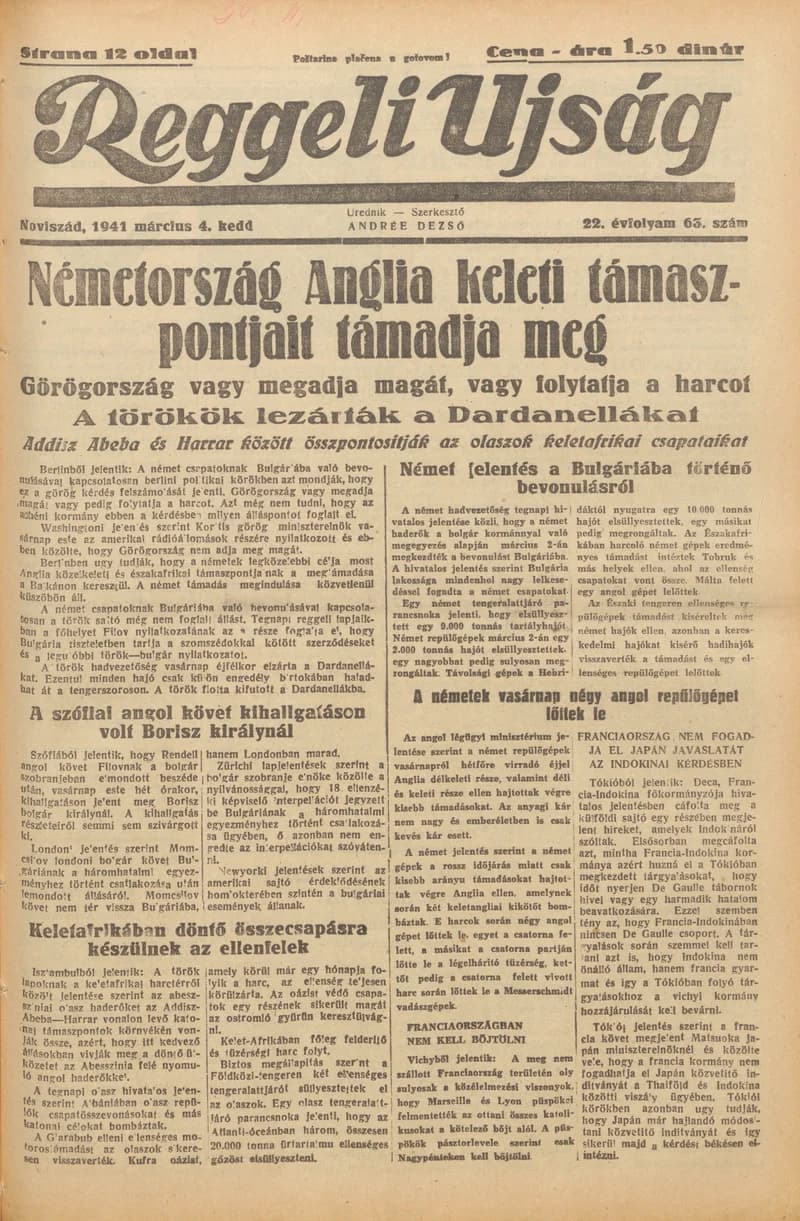 Reggeli Újság, 22. évf. 1941. március 4. 63. sz.