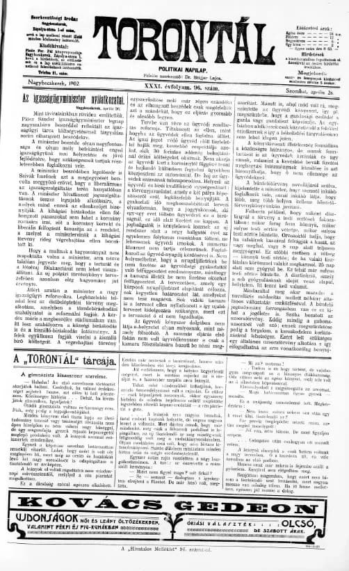 Torontál, 31. évf. 1902. április 26. 96. sz.