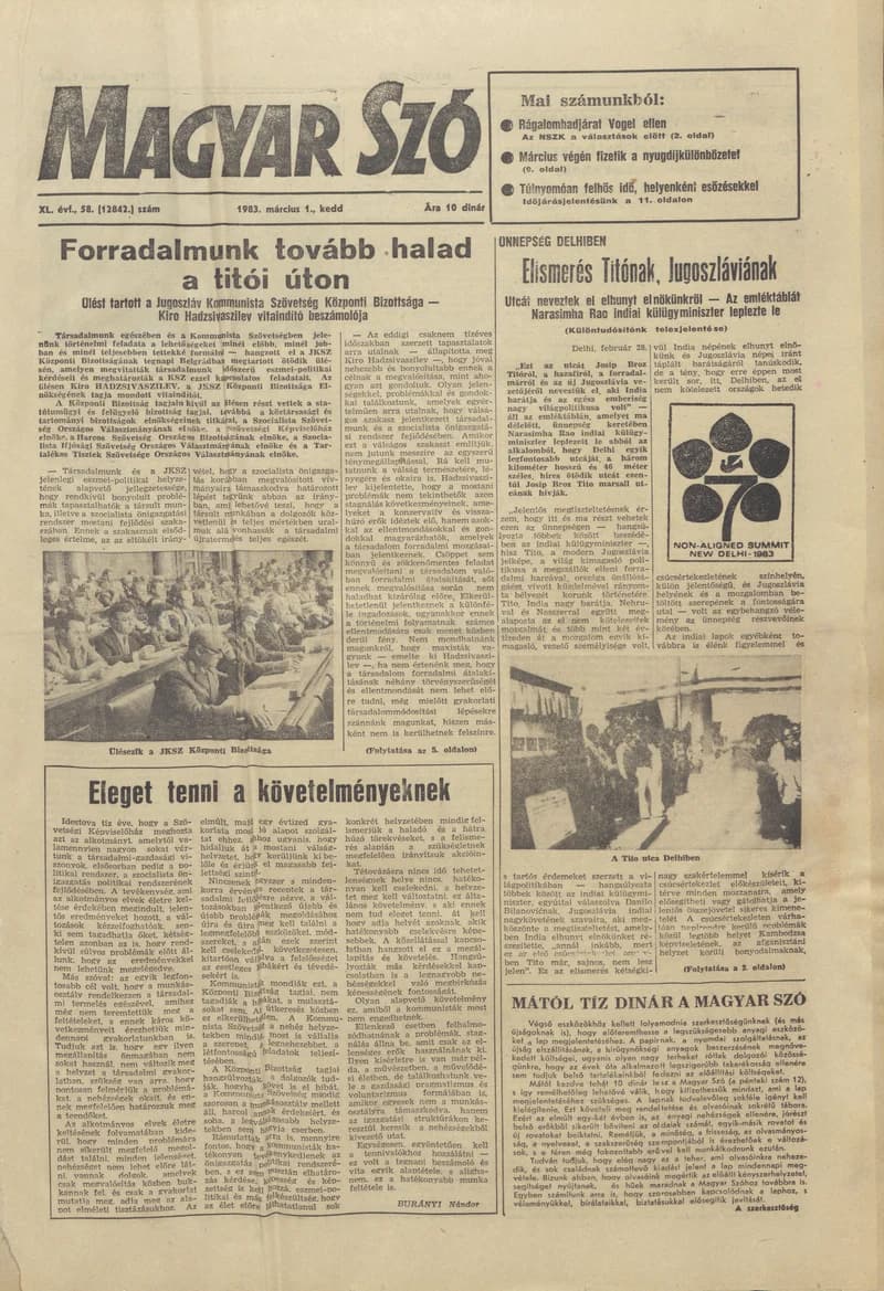 Magyar Szó, 40. évf. 1983. március 1. 58. sz. 1–20. oldal