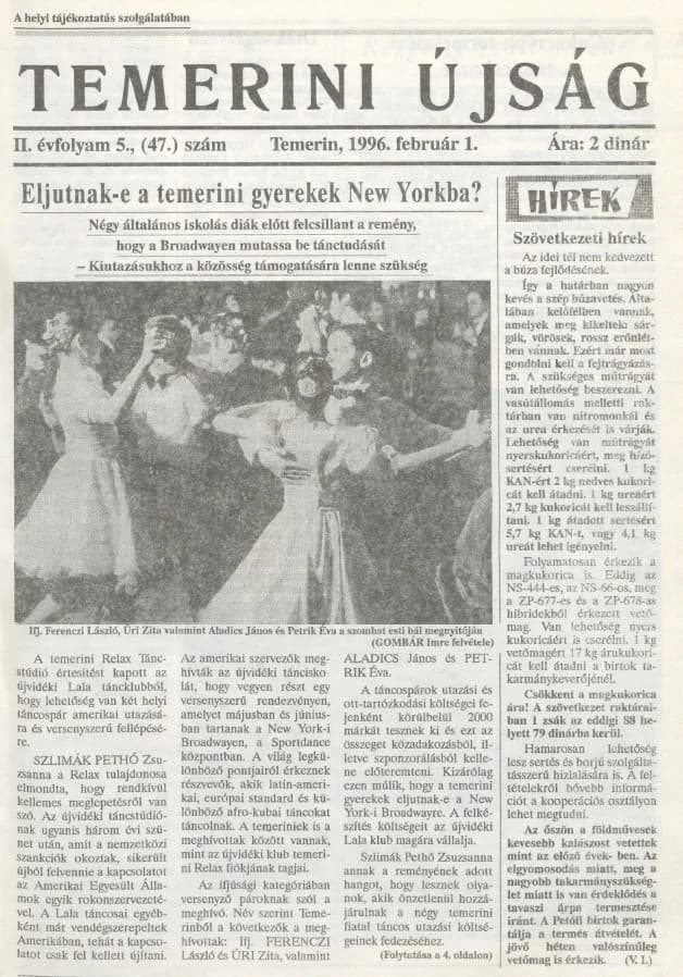 Temerini Újság, 2. évf. 1996. február 1. 5. sz.
