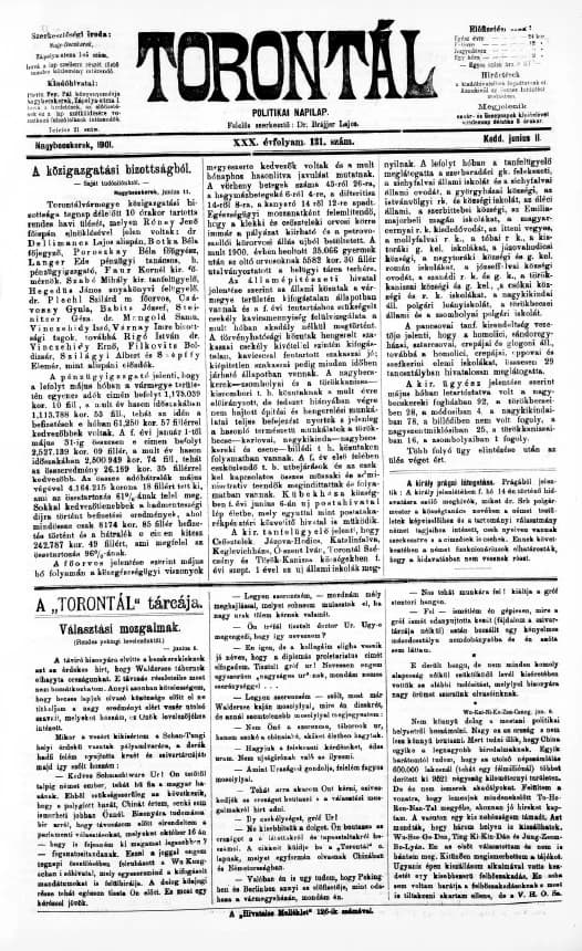 Torontál, 30. évf. 1901. június 11. 131. sz.