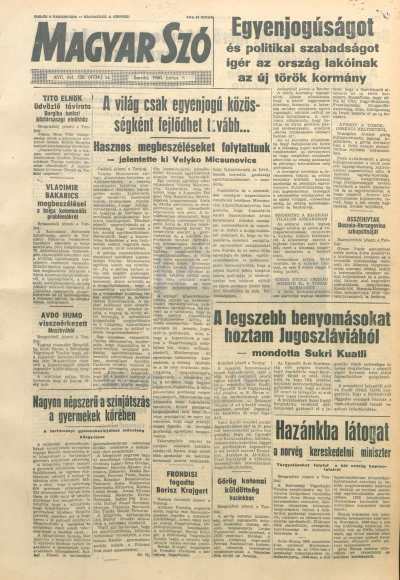 Magyar Szó, 17. évf. 1960. június 1. 128. sz. 1–12. oldal