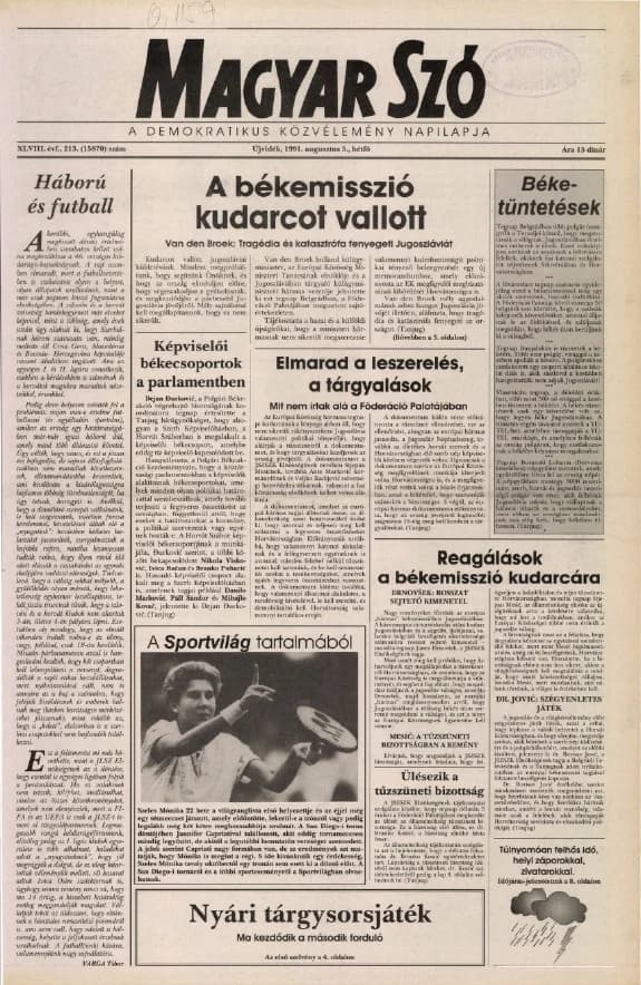 Magyar Szó, 48. évf. 1991. augusztus 5. 213. sz. 1–20. oldal