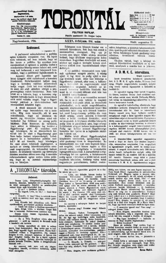 Torontál, 35. évf. 1906. augusztus 13. 184. sz.