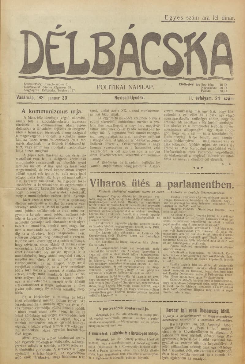 Délbácska, 2. évf. 1921. január 30. 24. sz.
