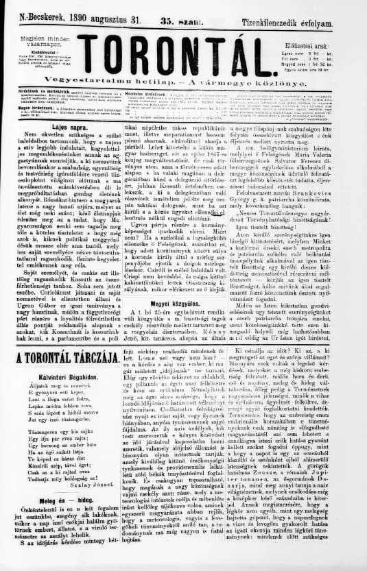Torontál, 19. évf. 1890. augusztus 31. 35. sz.