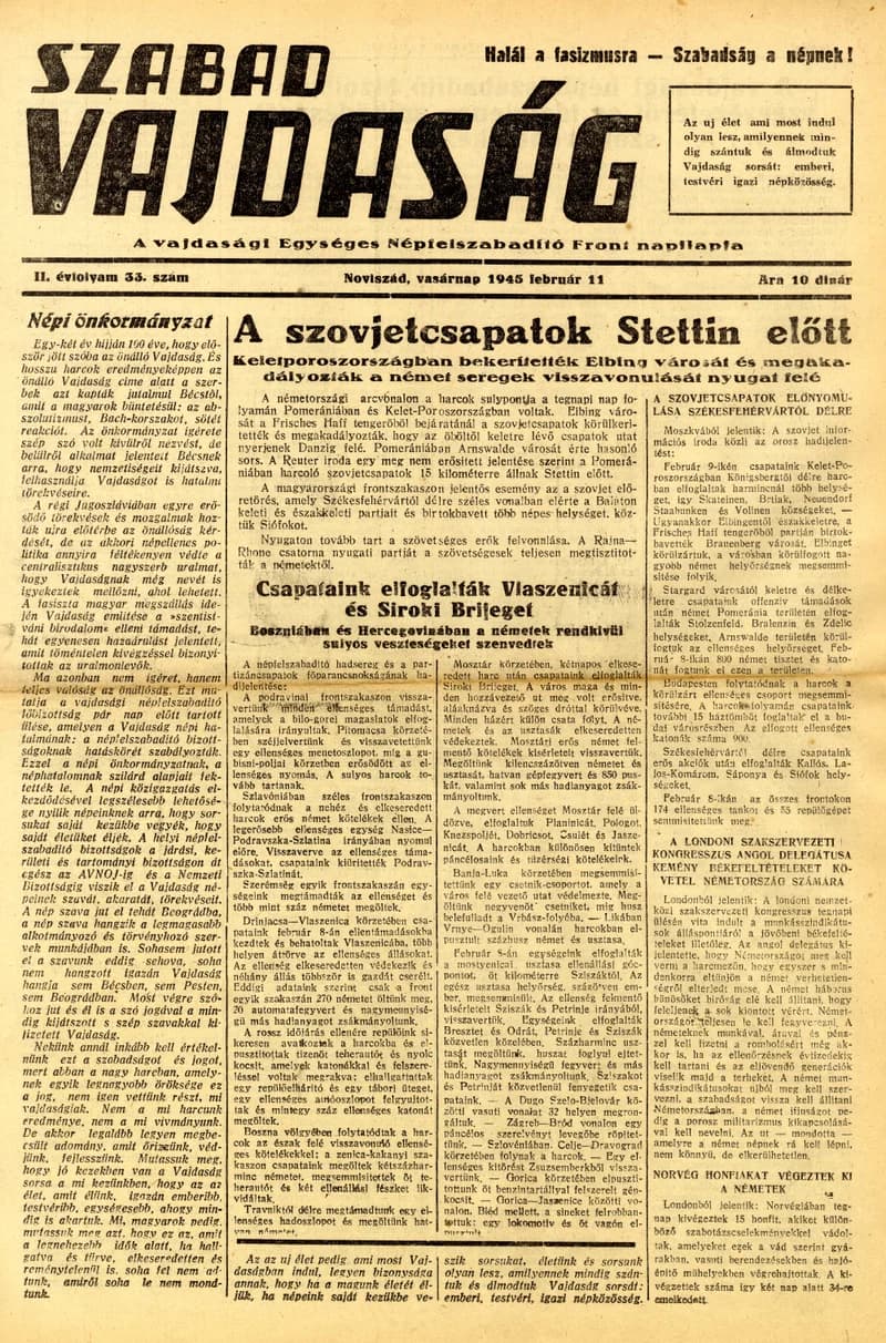 Szabad Vajdaság, 2. évf. 1945. február 11. 33. sz.