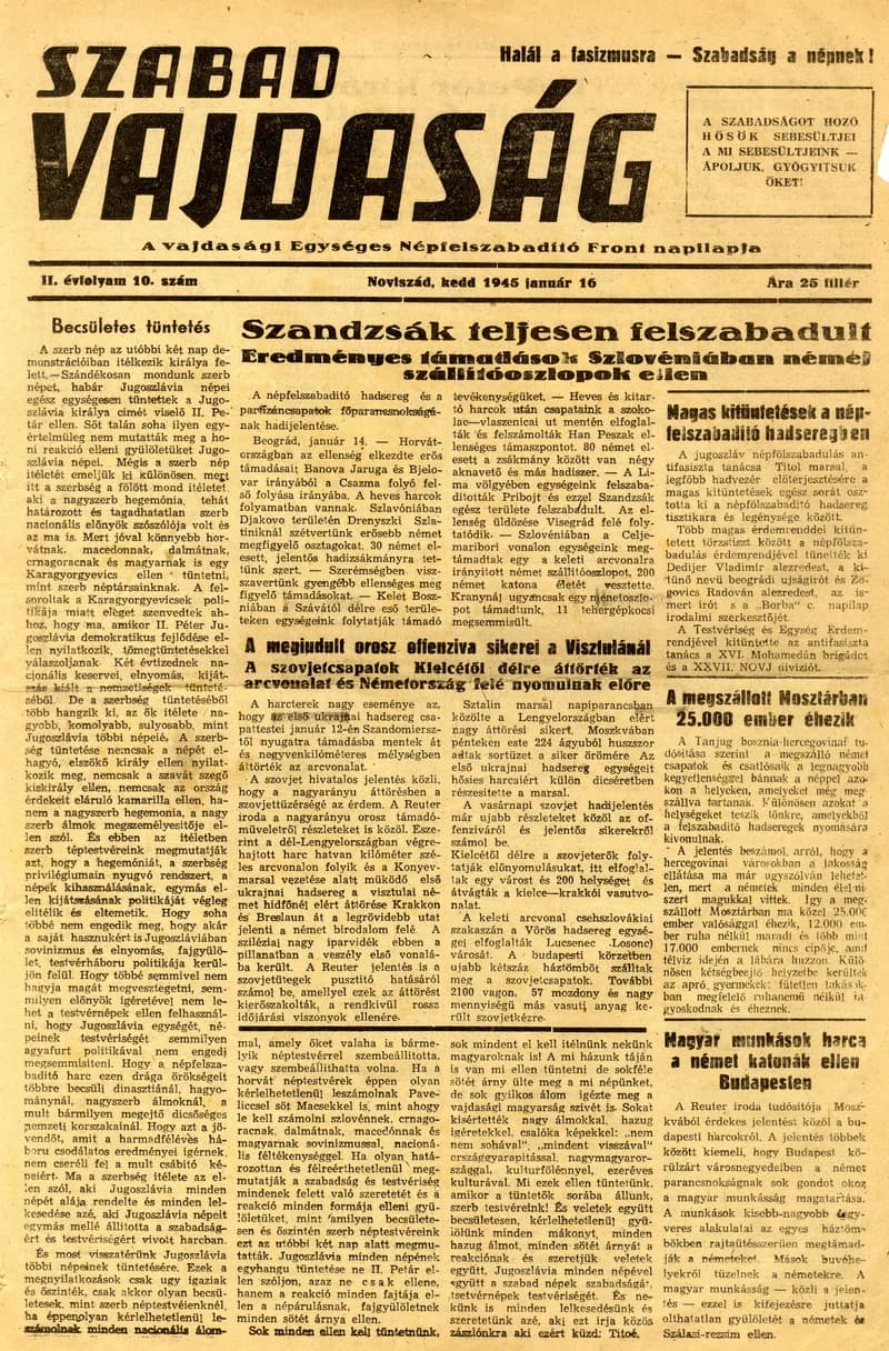 Szabad Vajdaság, 2. évf. 1945. január 16. 10. sz.
