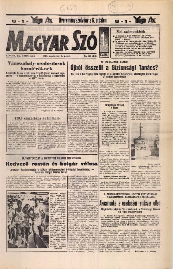 Magyar Szó, 44. évf. 1987. szeptember 4. 243. sz. 1–20. oldal