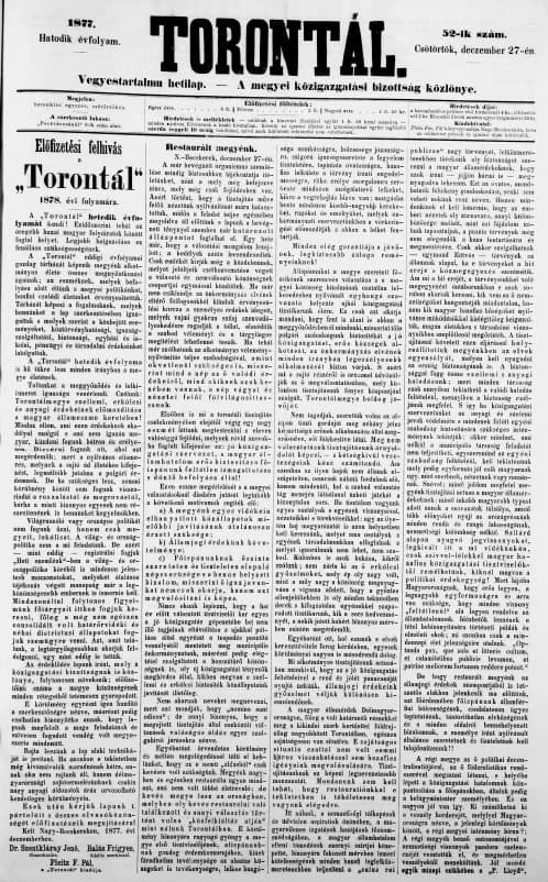 Torontál, 6. évf. 1877. december 27. 52. sz.