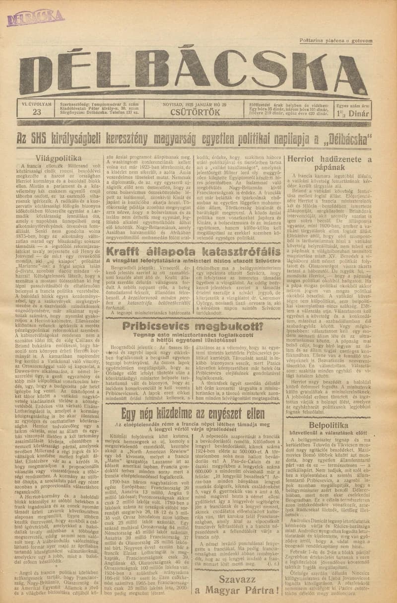 Délbácska, 6. évf. 1925. január 29. 23. sz.